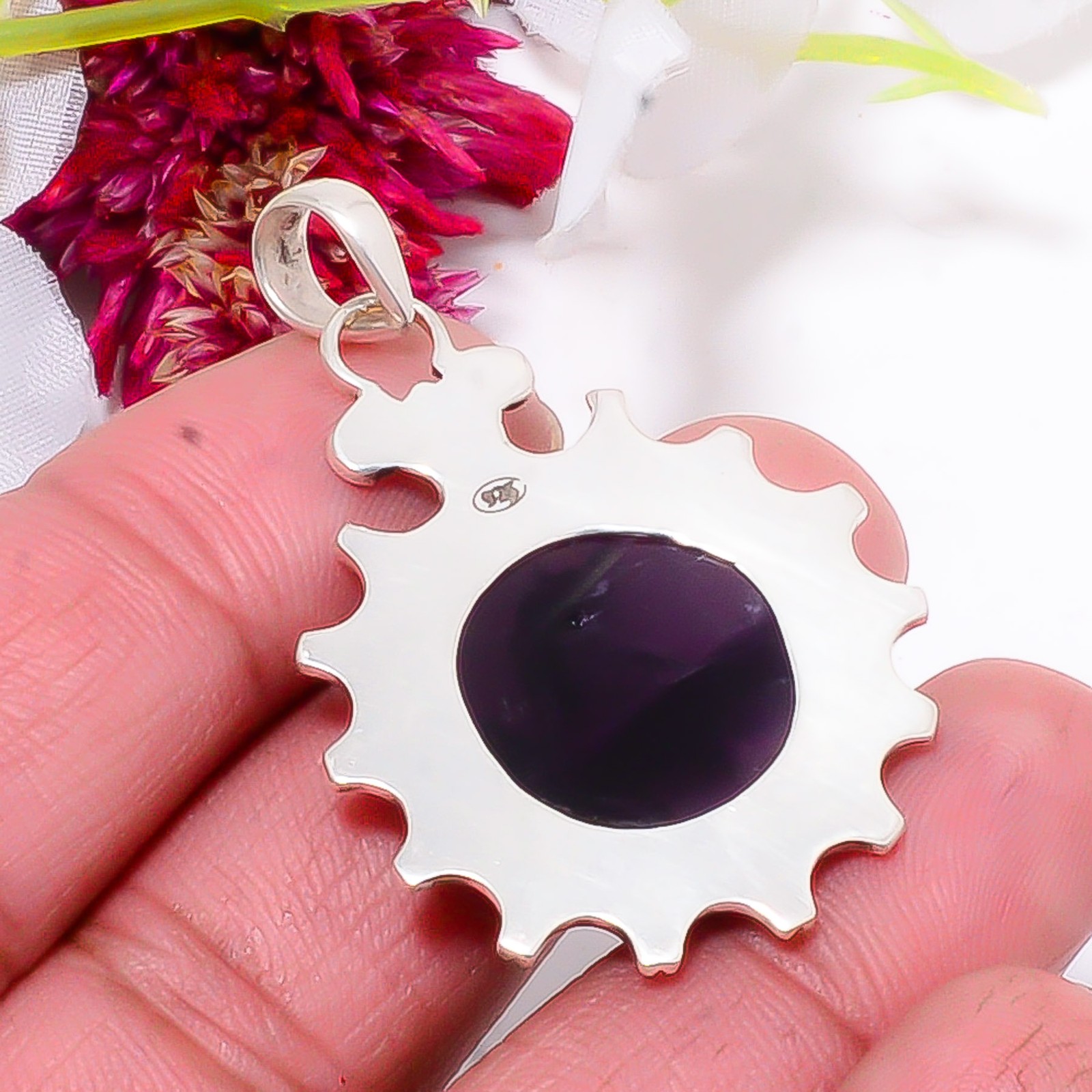 Trapiche Amethyst – Brazil Oxidised 925 Sterling Silver Pendant 1.87″ sku25