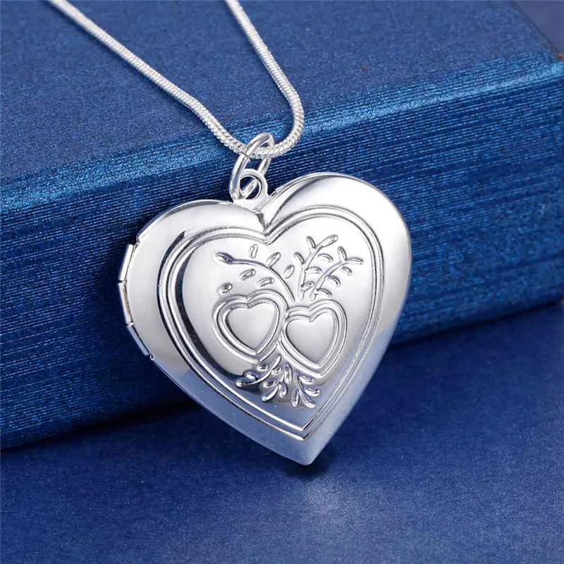 Photo Frame Pendant Necklace 925 Sterling Silver Oval Heart Locket Jewelry