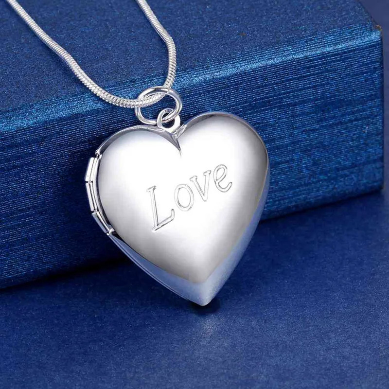 Photo Frame Pendant Necklace 925 Sterling Silver Oval Heart Locket Jewelry