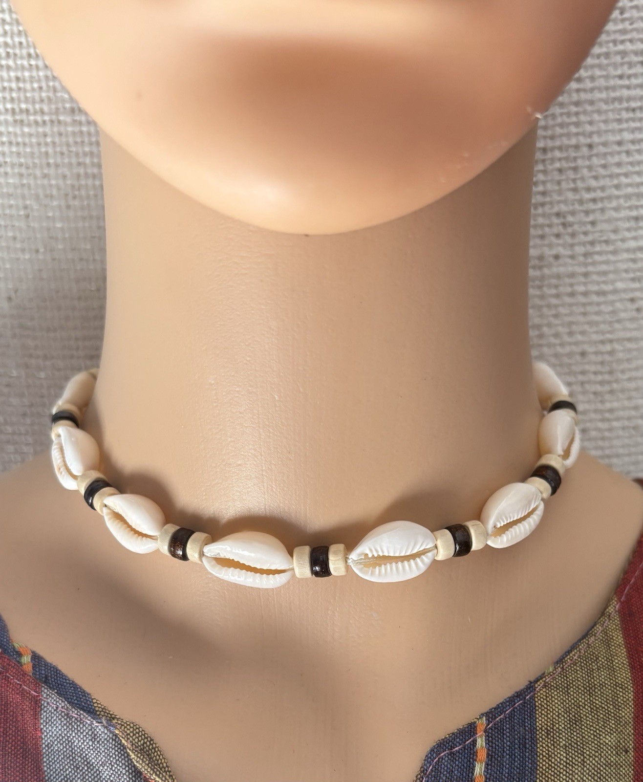White Cowrie Shell Beaded Cord Choker Necklace Beach Boho Adjustable Tie