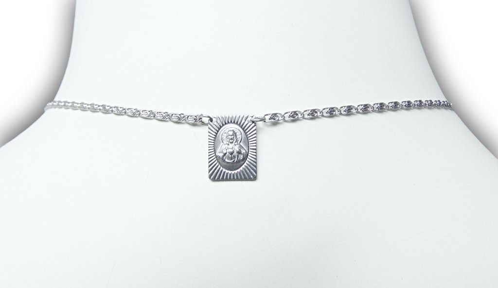 Stainless Steel Scapular Necklace 14 Inch Sacred Heart & Our Lady of Mount
