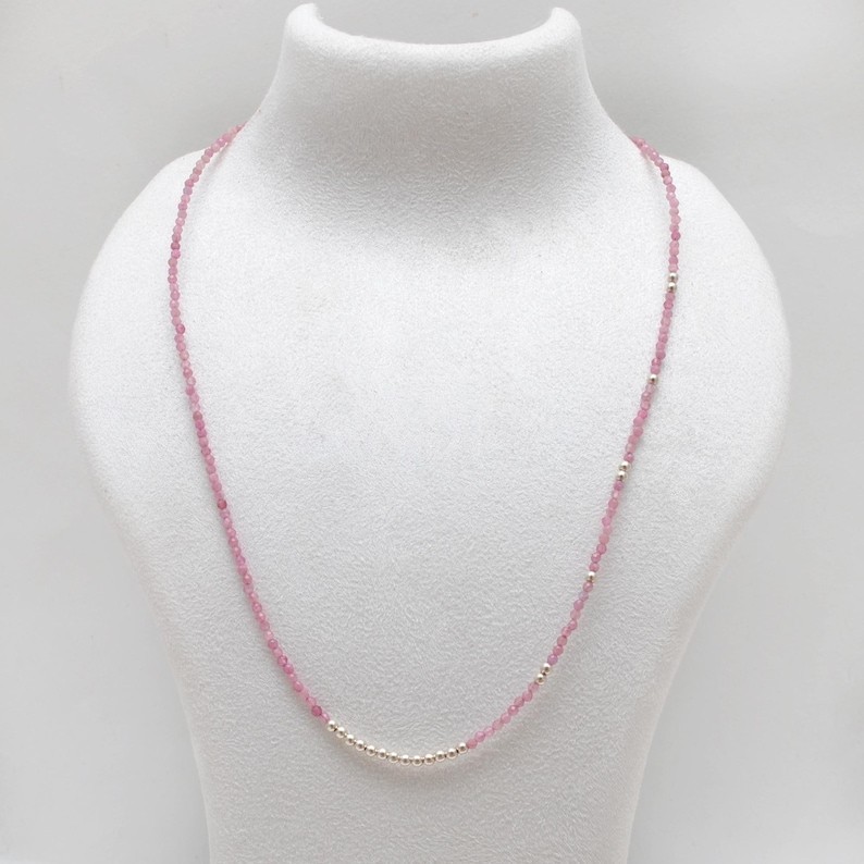 Beautiful A++ Pink Tourmaline Faceted Round Gemstone Beads Women Necklace 24”
