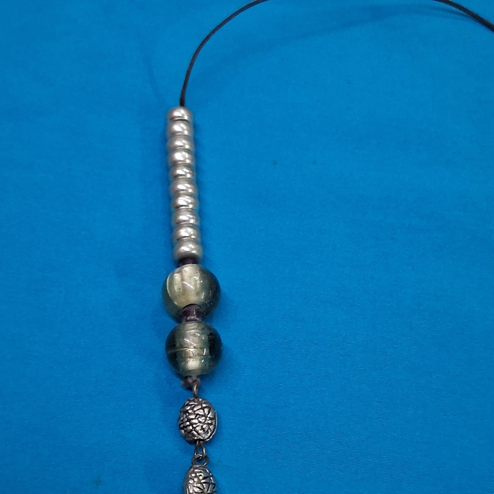 Vintage Glass & Stone Bead Silver Tone Lobster Clasp Necklace