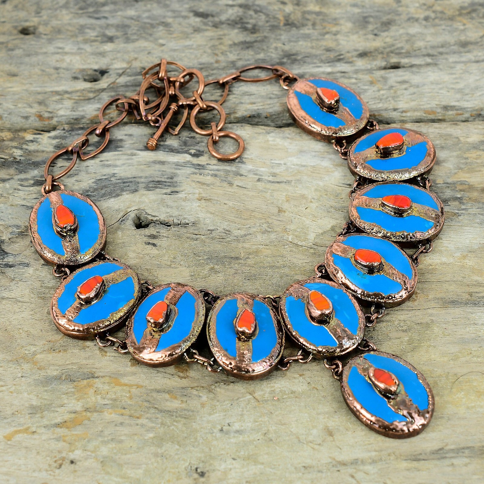 Sleeping Beauty Turquoise Copper Electroformed Chain Adjustable Necklace 18.0″