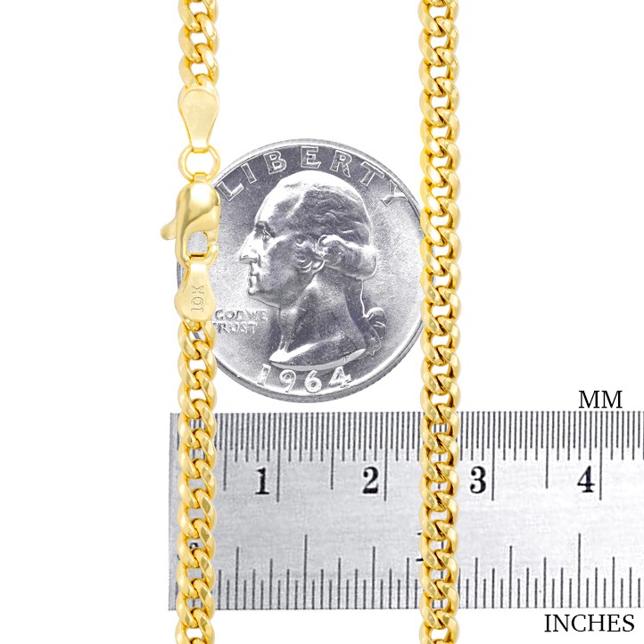10K Yellow Gold 4mm Miami Cuban Link Chain Bracelet Men Women 7″ 7.5″ 8″ 8.5″ 9″