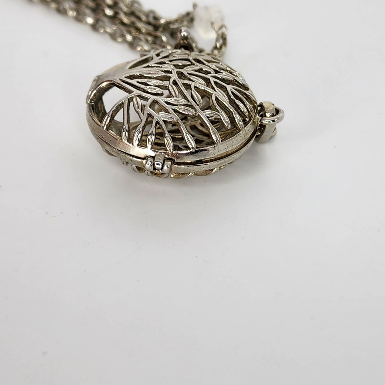 Filigree Tree of Life Locket Necklace Harmony Bell Pendant Silver Tone