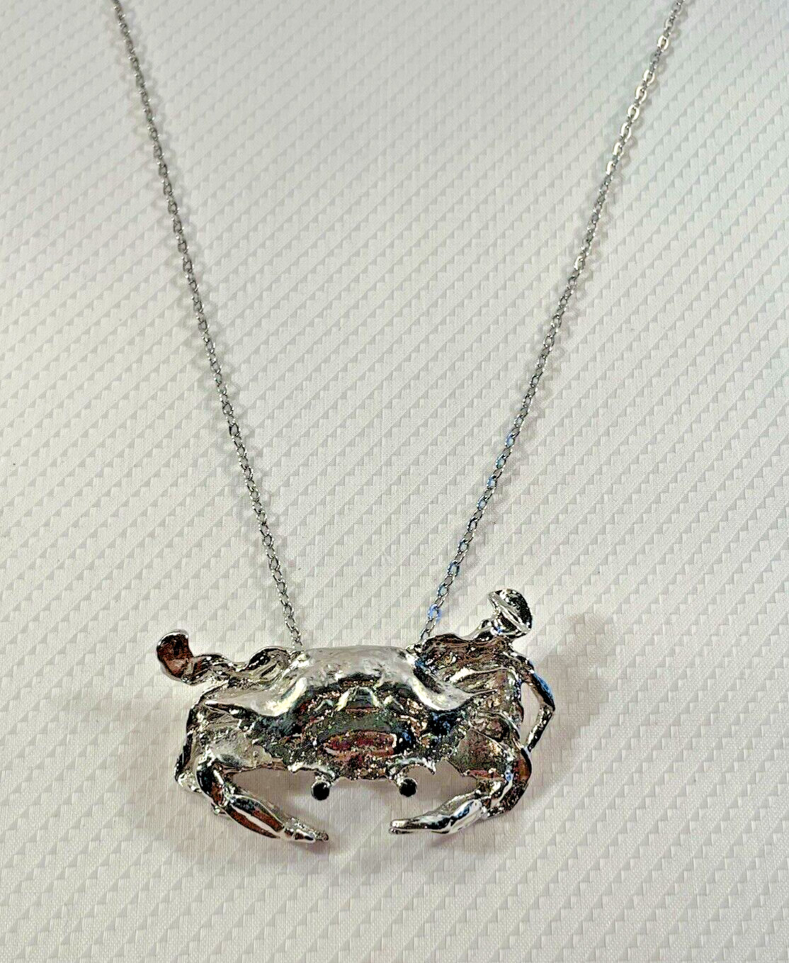 Crab Silver Necklace 30” Stainless Chain Coastal Sea Life HandcraftedJewelry New