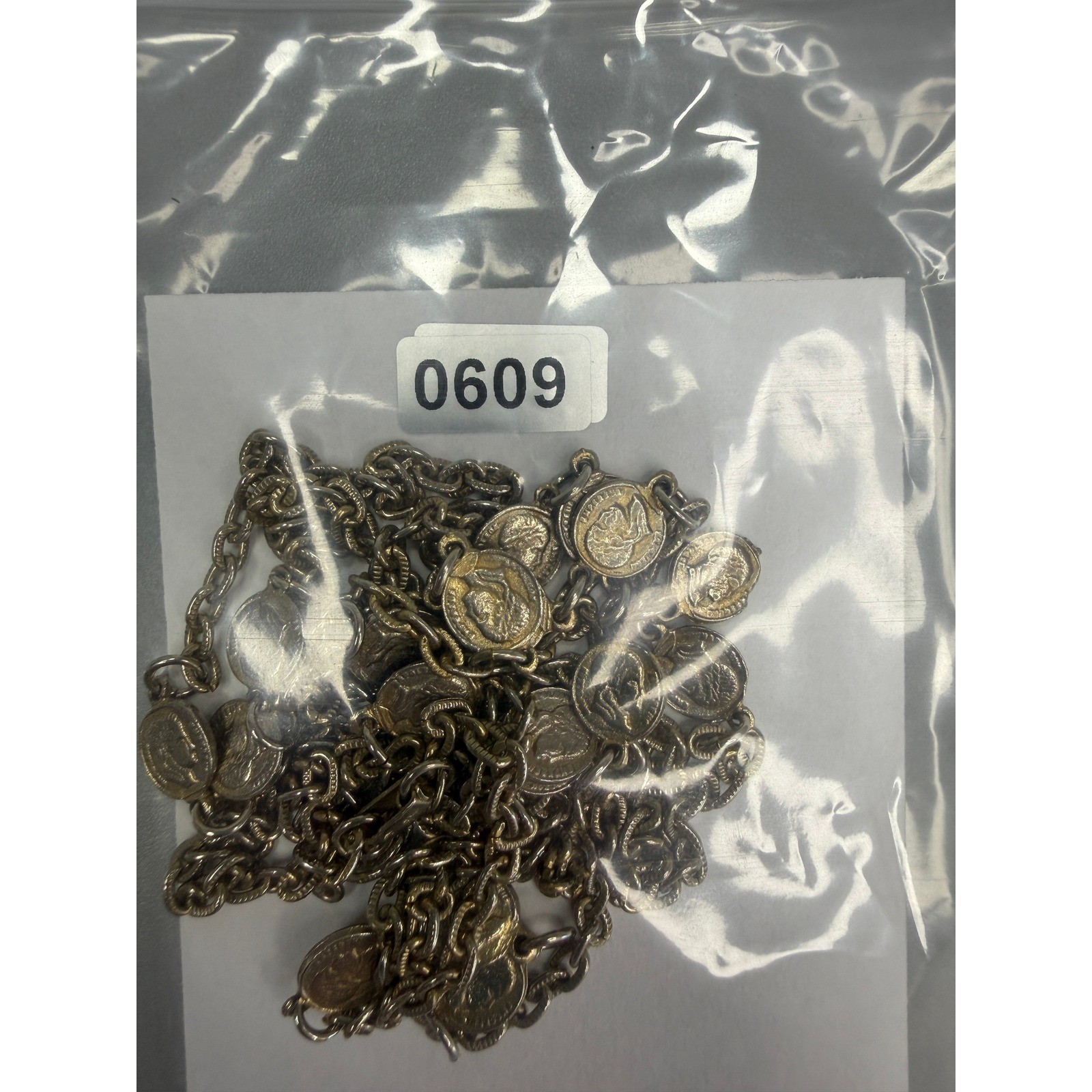 Vintage Two Tone Faux Coin Necklace 50″ Long Flapper Layering