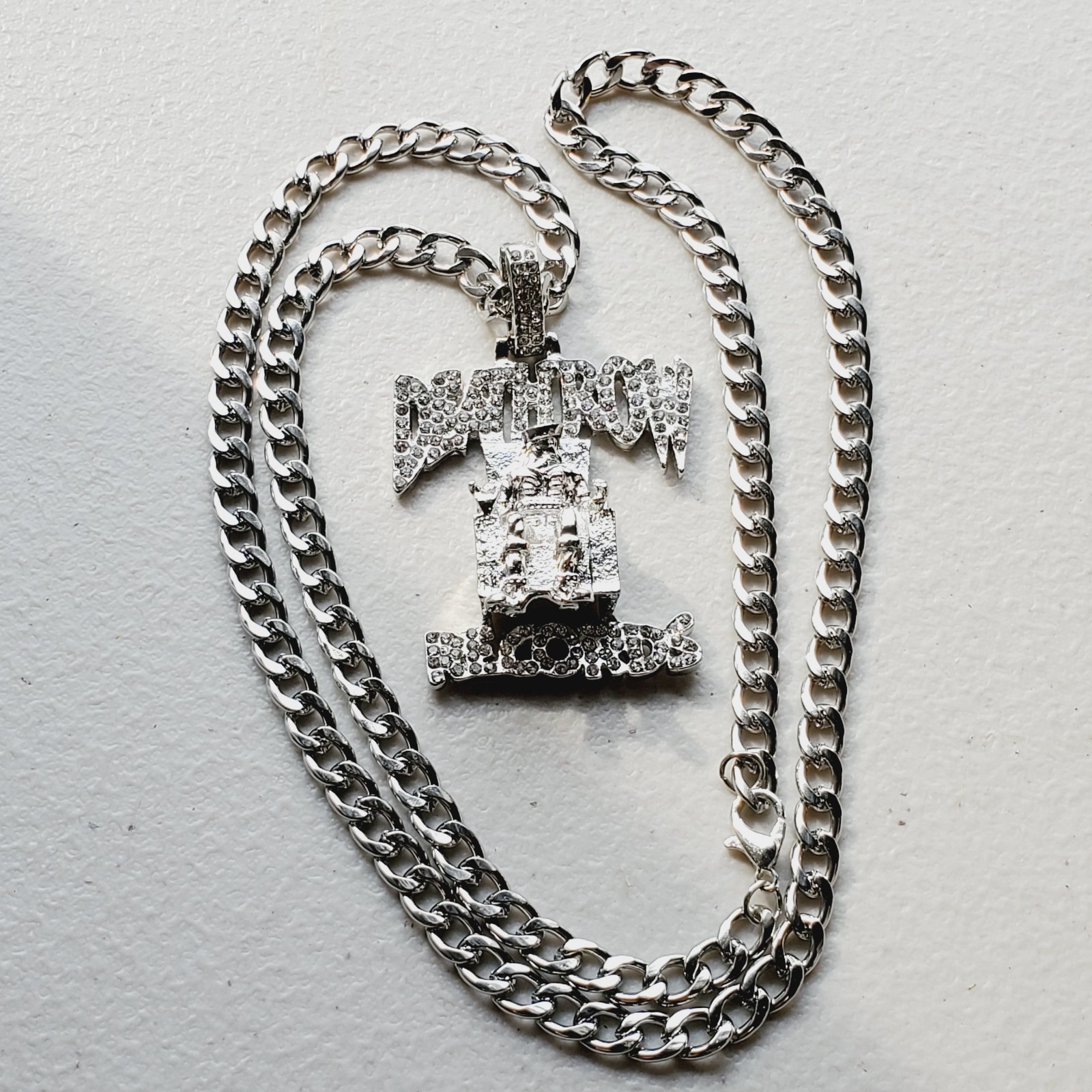DEATH ROW Silver Color Cuban Link Chain Necklace with Pendant. US Seller