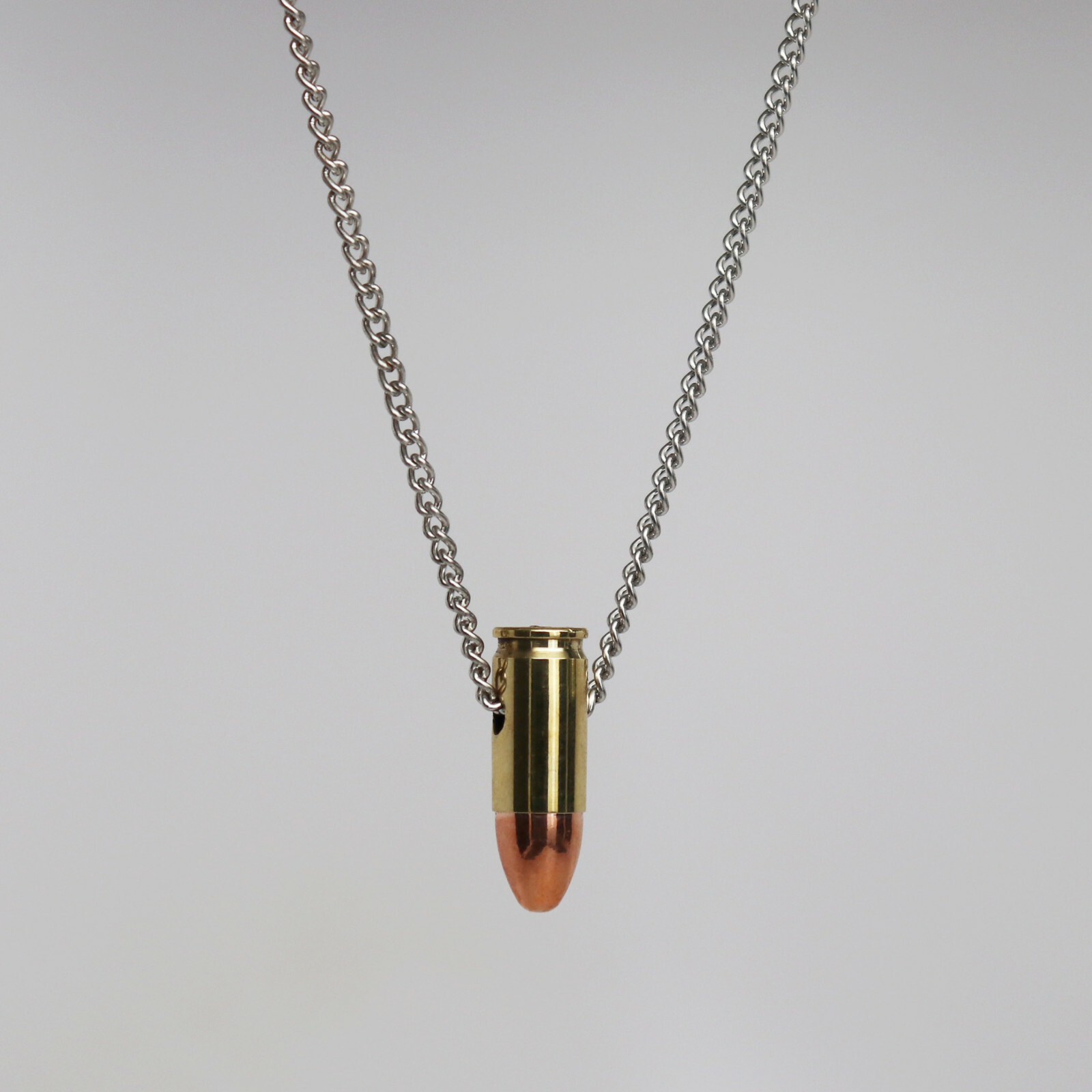 9mm Luger Bullet Jewelry Necklace Hand Polished Brass and Copper Finish NK-691