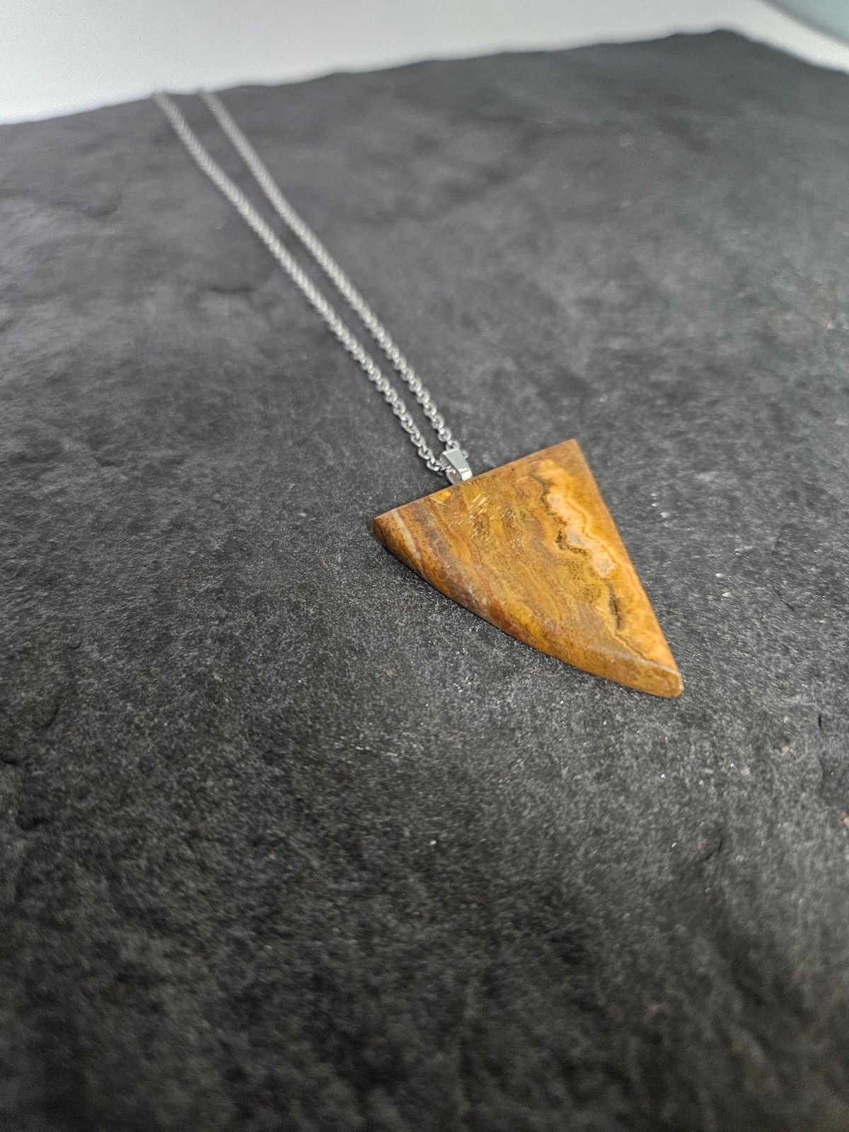 Natural Geometric Brown Agate Pendant Necklace