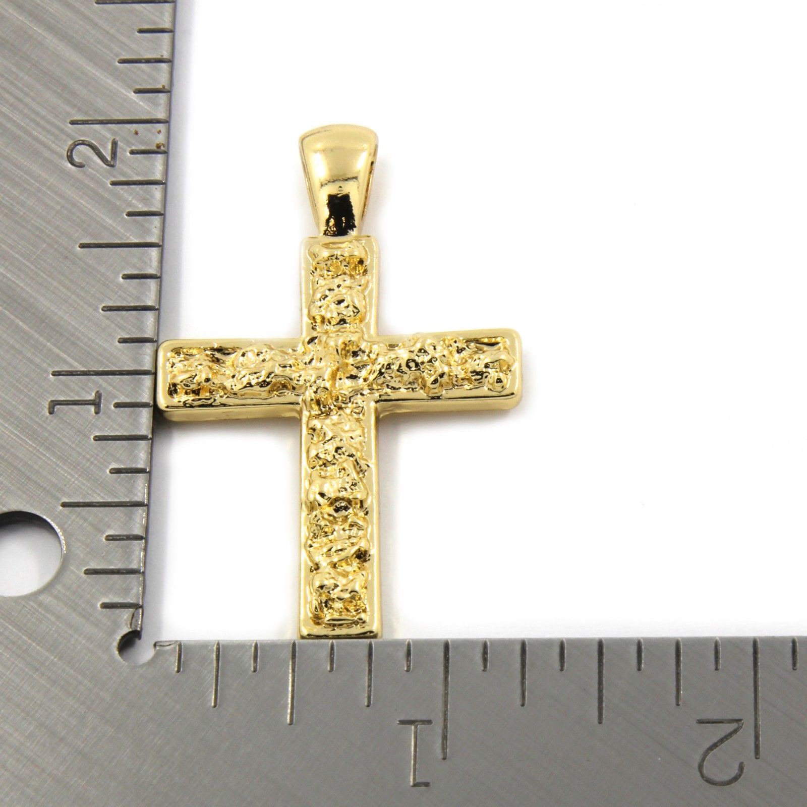 Men’s 14k Gold Plated High Fashion 2 pc Nugget & Cross 3mm 30″ & 24″ Cuban Chain