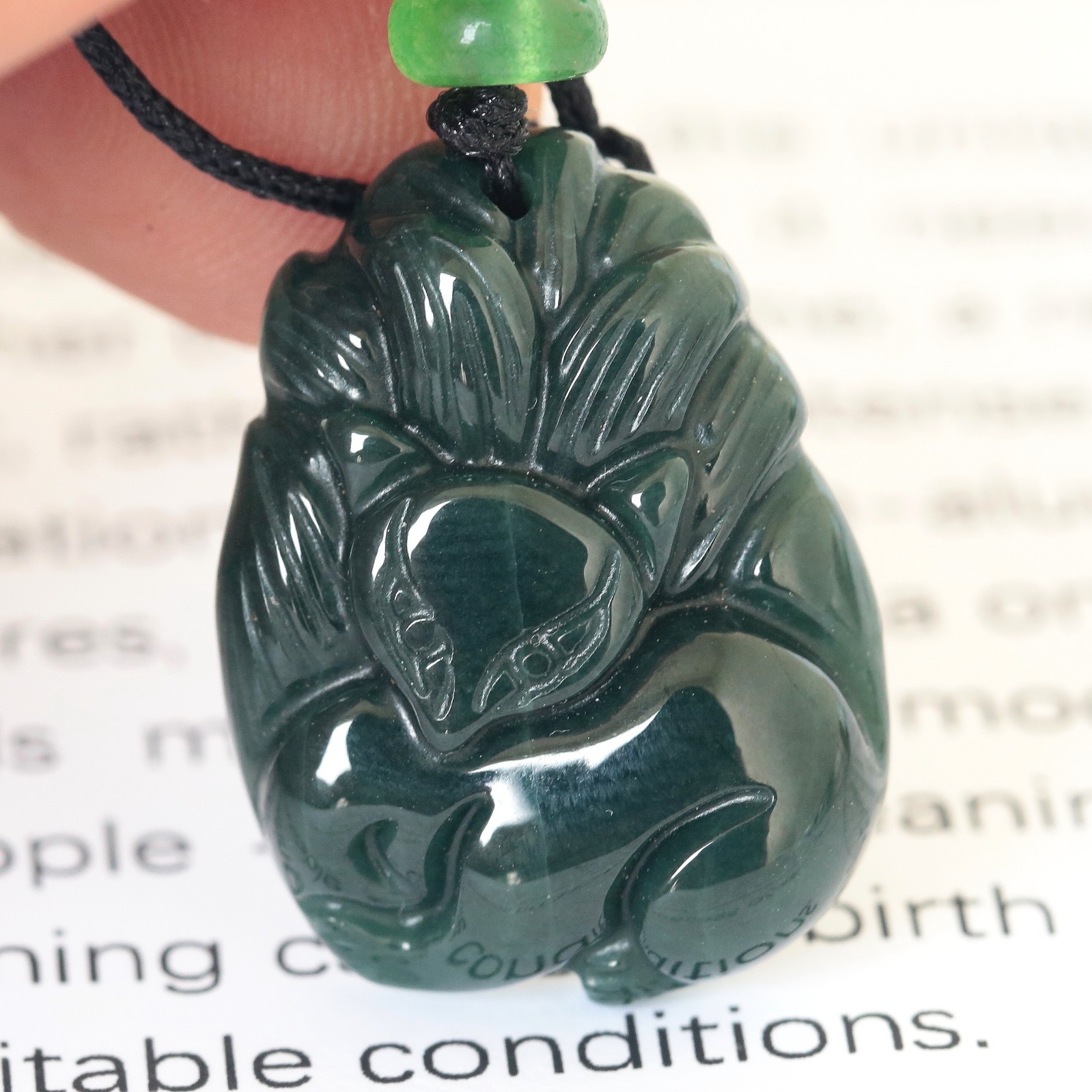 Video Certified Green Burma 100% Natural Jadeite Fox Pendant Type A Jadeite 灵瑞天成