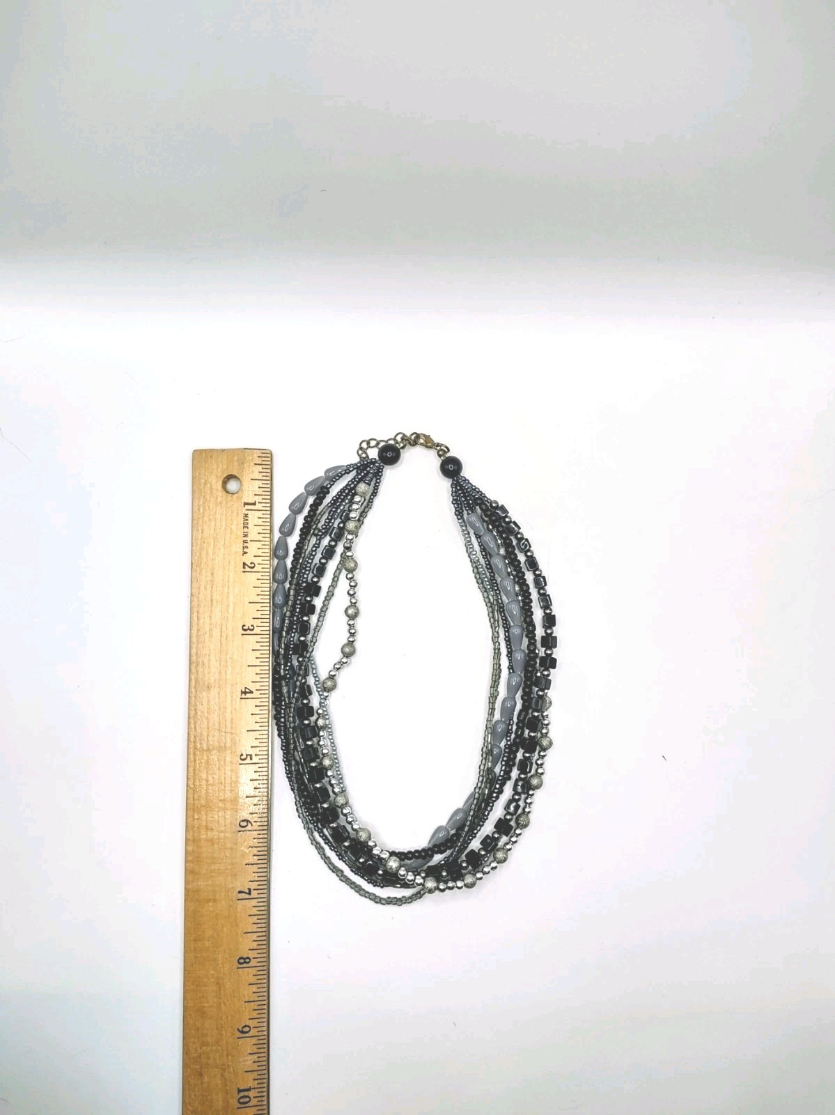 Multi Strand Necklace Beaded Black Grey Layered Fashion Costume Jewelry