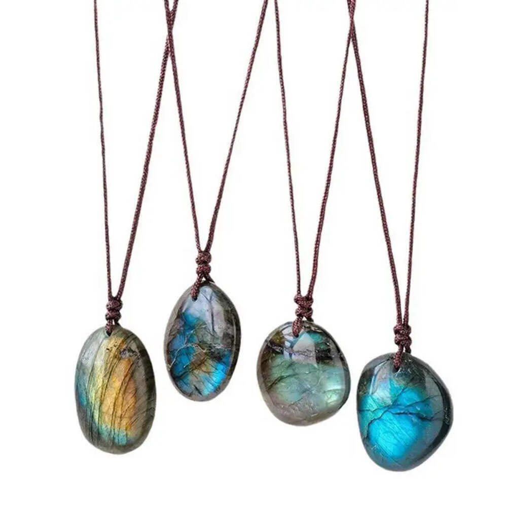 Natural Labradorite Necklace Irregular Random Shape Unique Natural Pendant Jewel