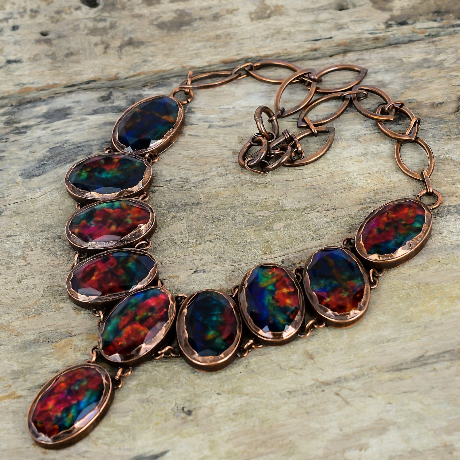 Ammolite Copper Bestie Gift Electroformed Chain Adjustable Necklace 18.0″