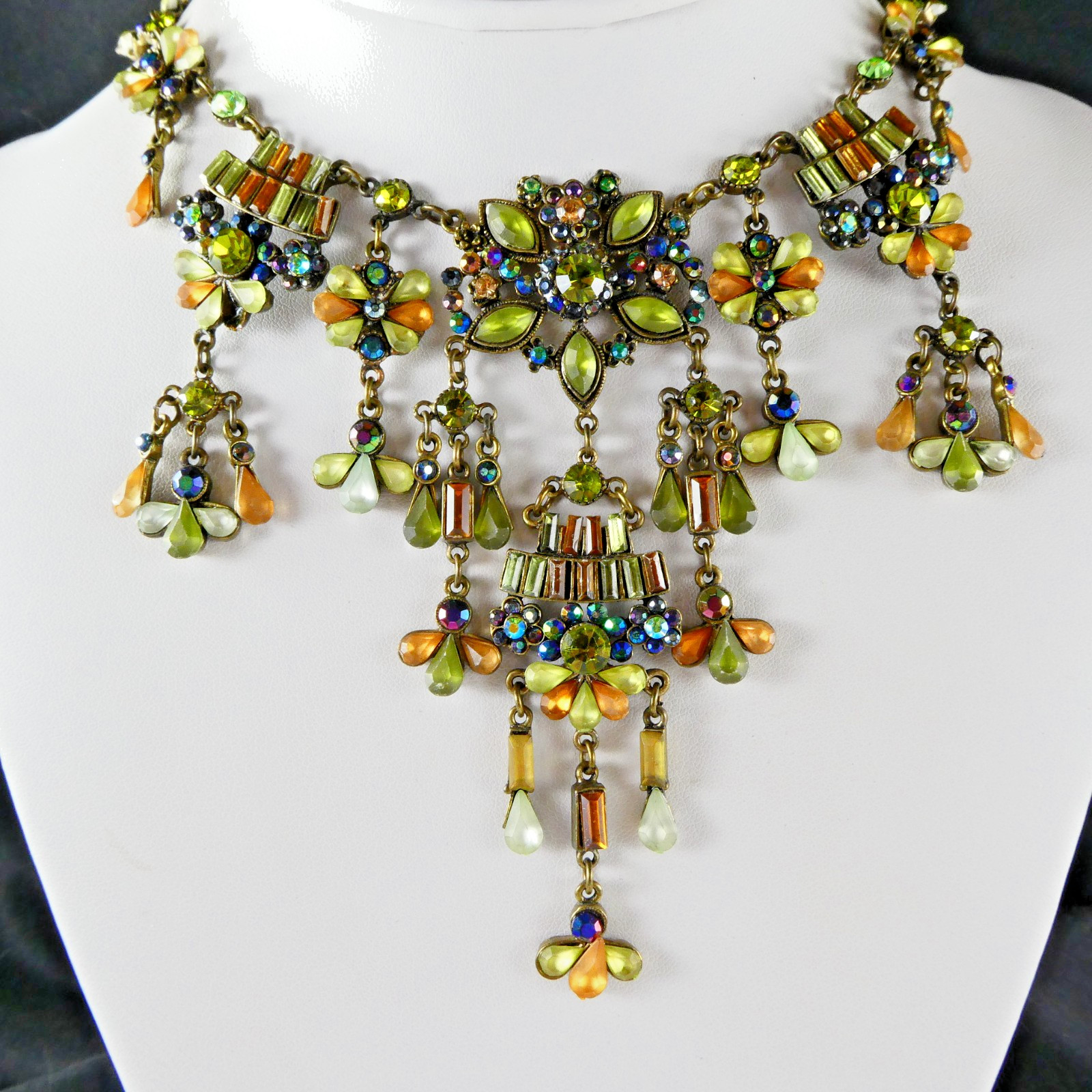 Pretty Bib Style Necklace Multi Color Designer Quality Brass Tone