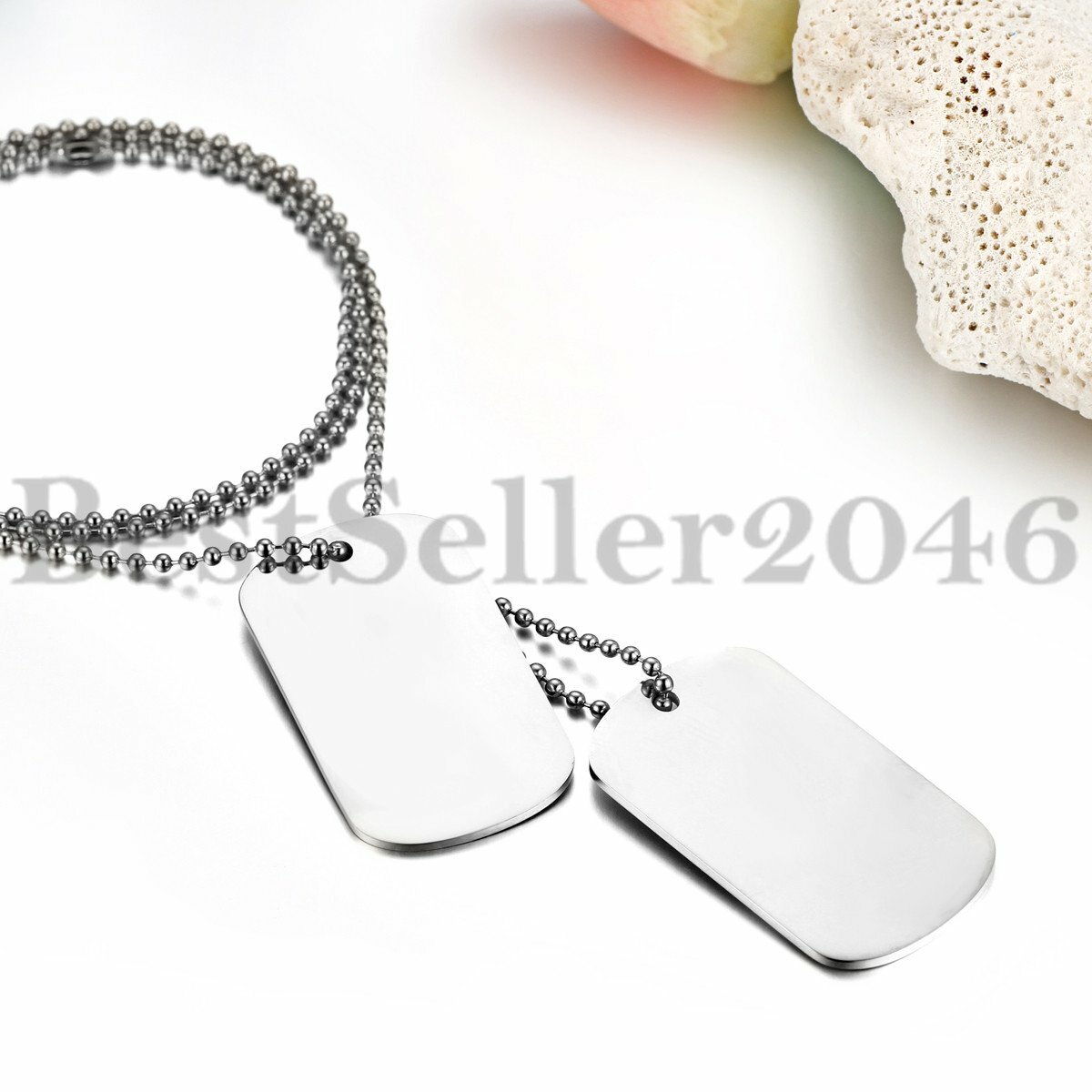 Polished Military Army 2 Dog Tags Pendant Mens Boys Necklace Chain 23.6 inches