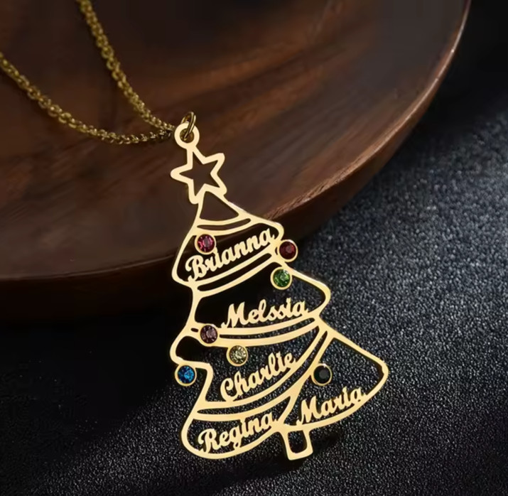 Custom 1-5 Name Family Tree Birthstone Pendant Necklace Christmas Gold Silver