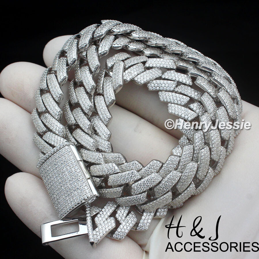 MEN 925 STERLING SILVER 18″-24″X12MM BLING CZ MIAMI CUBAN CHAIN NECKLACE*SN21