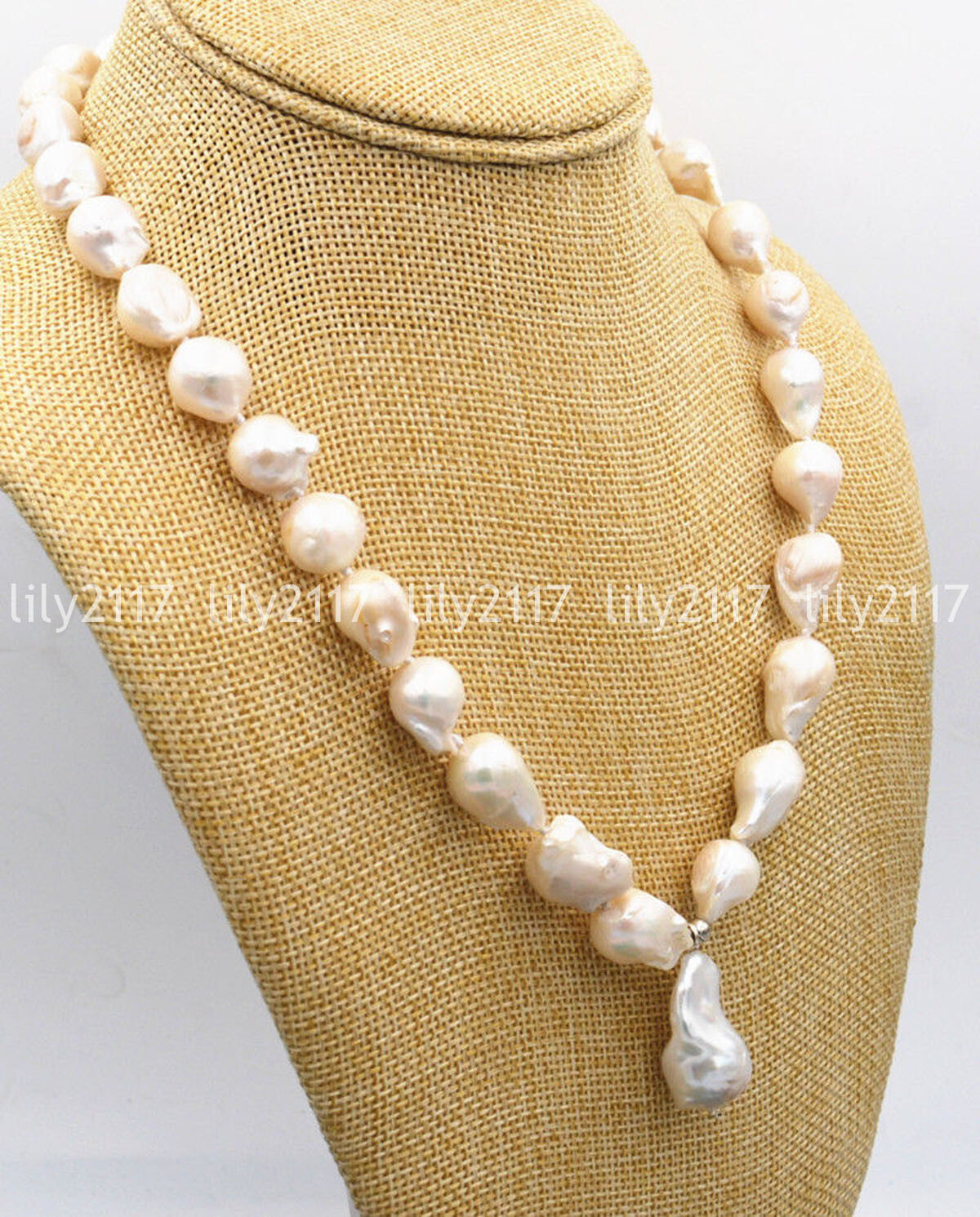Natural 12x15mm South Sea Baroque White Akoya Pearl Pendant Necklace 14-32”