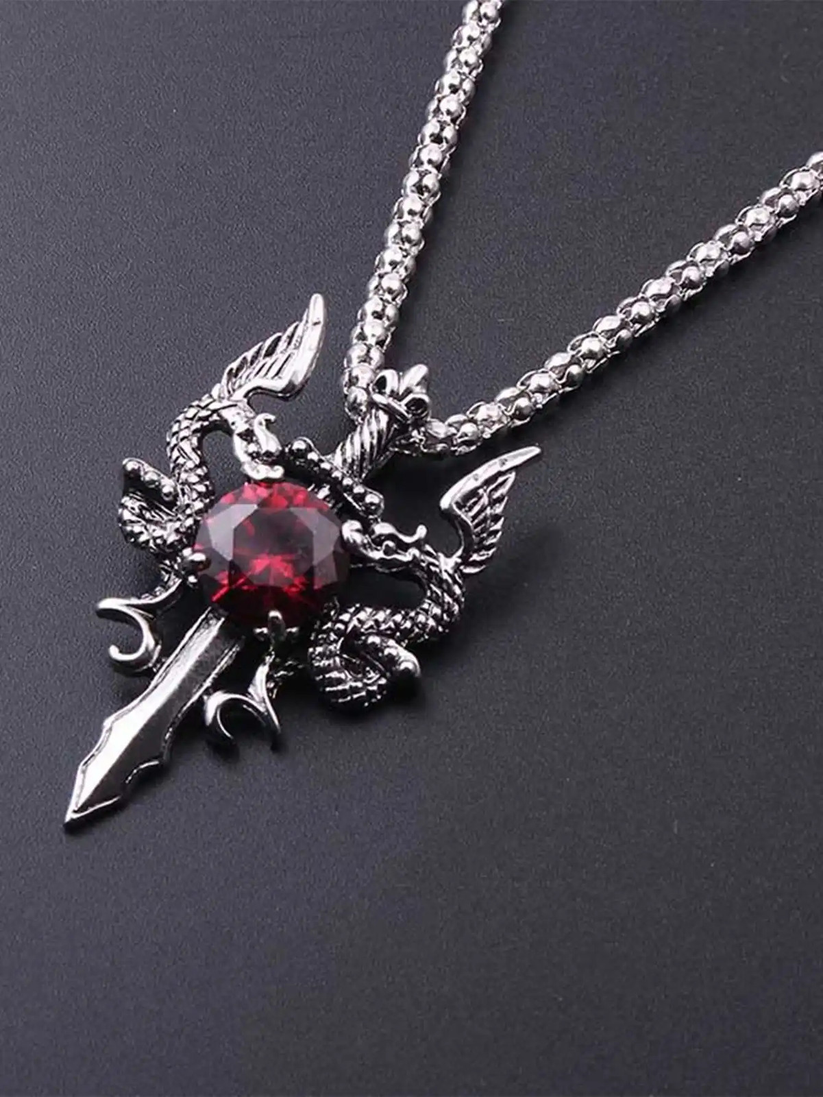 1 Gothic Dragon Water Diamond Long Necklace Men’s Dominant Retro Dragon Necklace
