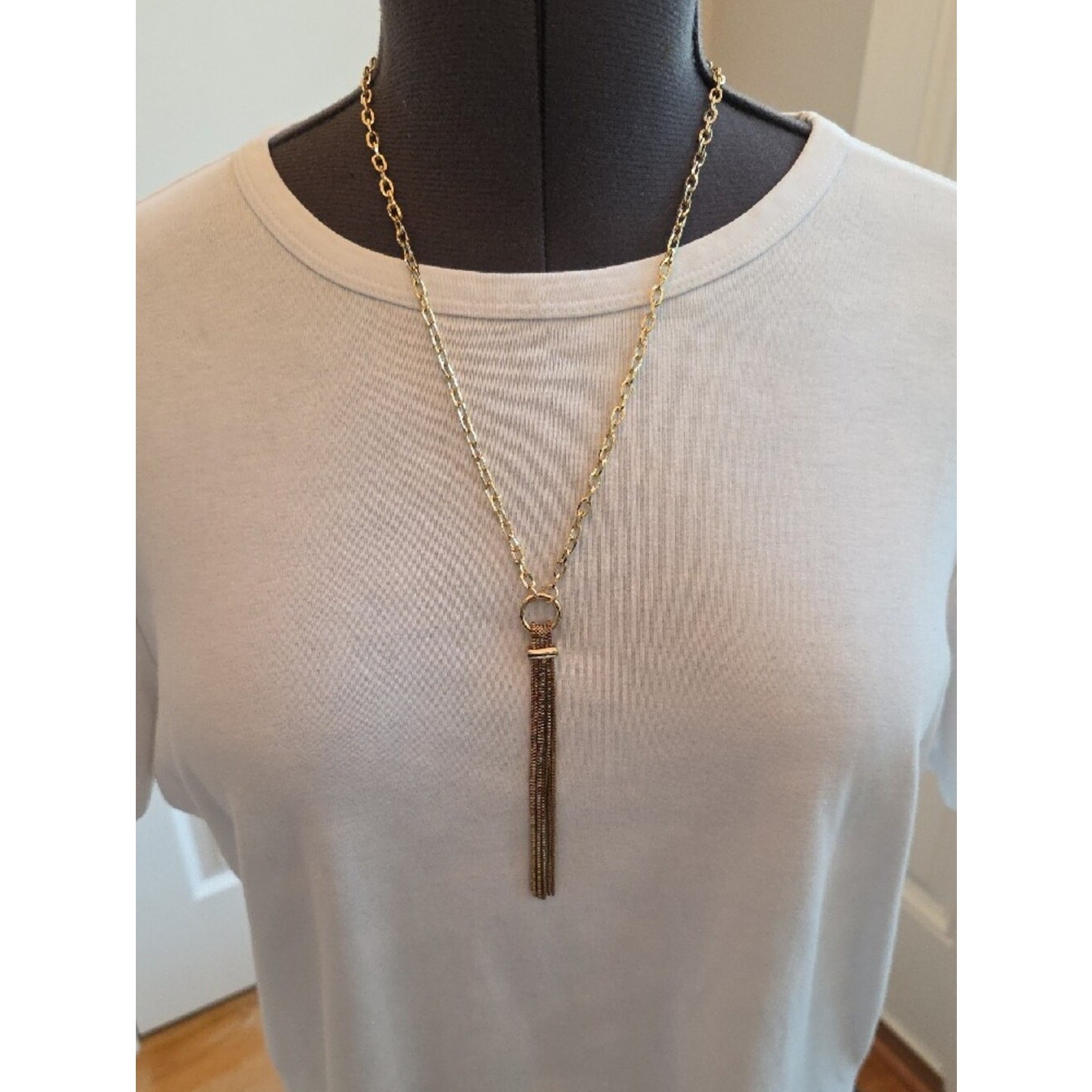 JLO Gold Tassel Pendant Contemporary Necklace