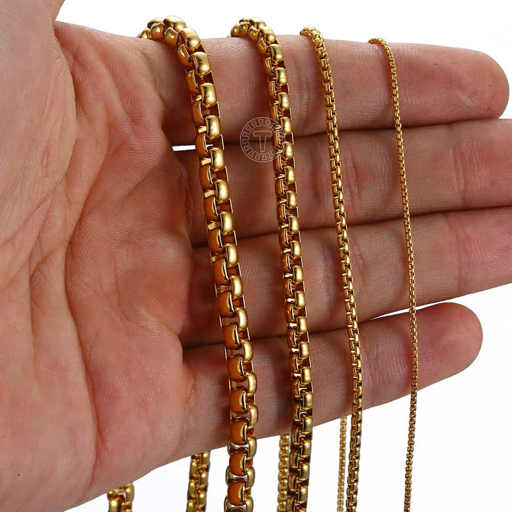 2/3/4/5mm 16″-30″ Men Women Gold Plated Box Chain Necklace Stainless Steel Xmas