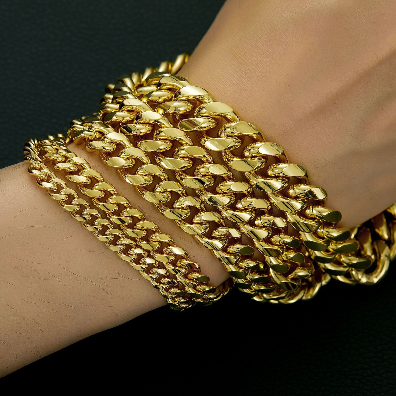6-14MM Stainless Steel Gold Plated Miami Hip Hop Cuban Chain Or Bracelet F