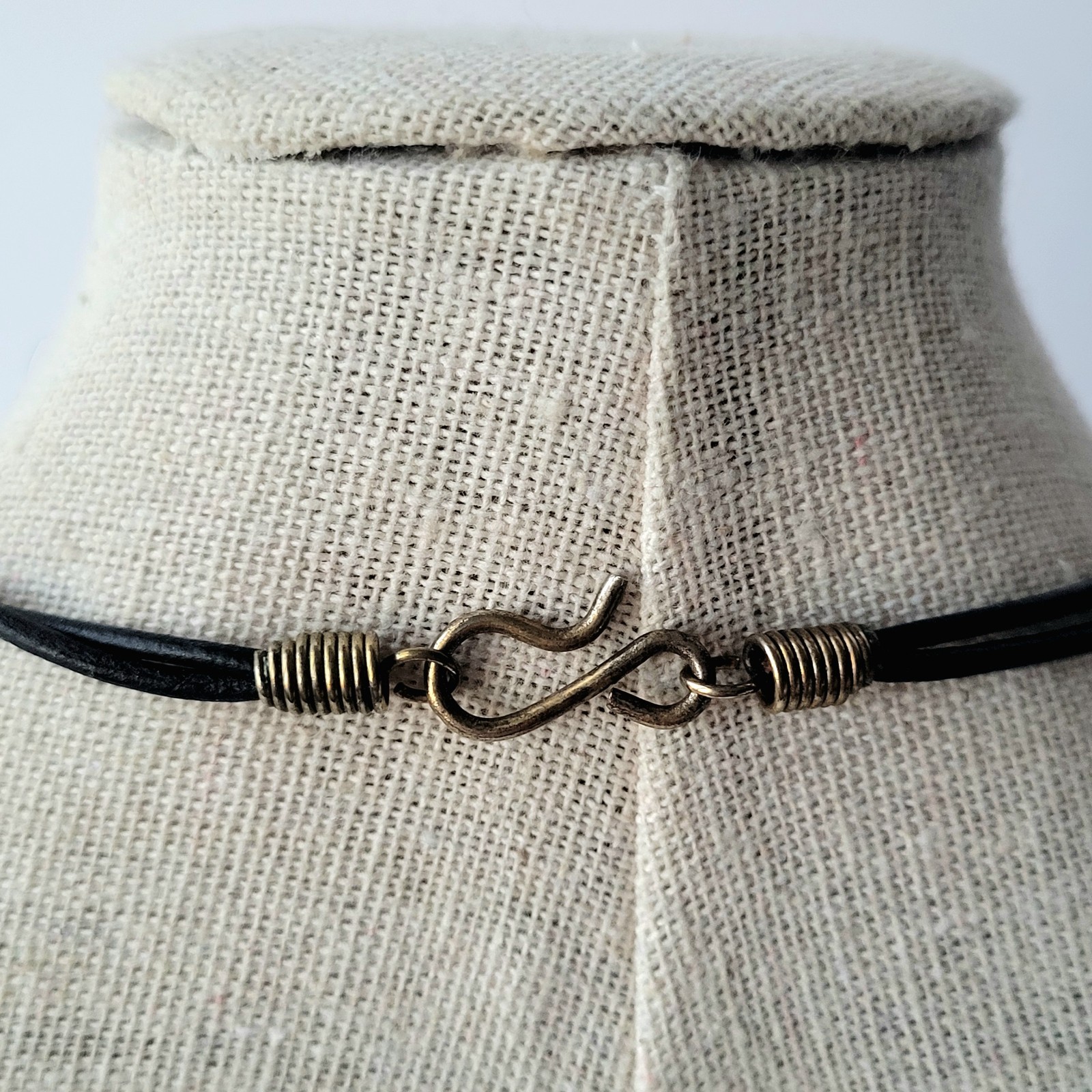 Lava Rock And Brass Accent Black Geometric Modernist Choker Collar Necklace