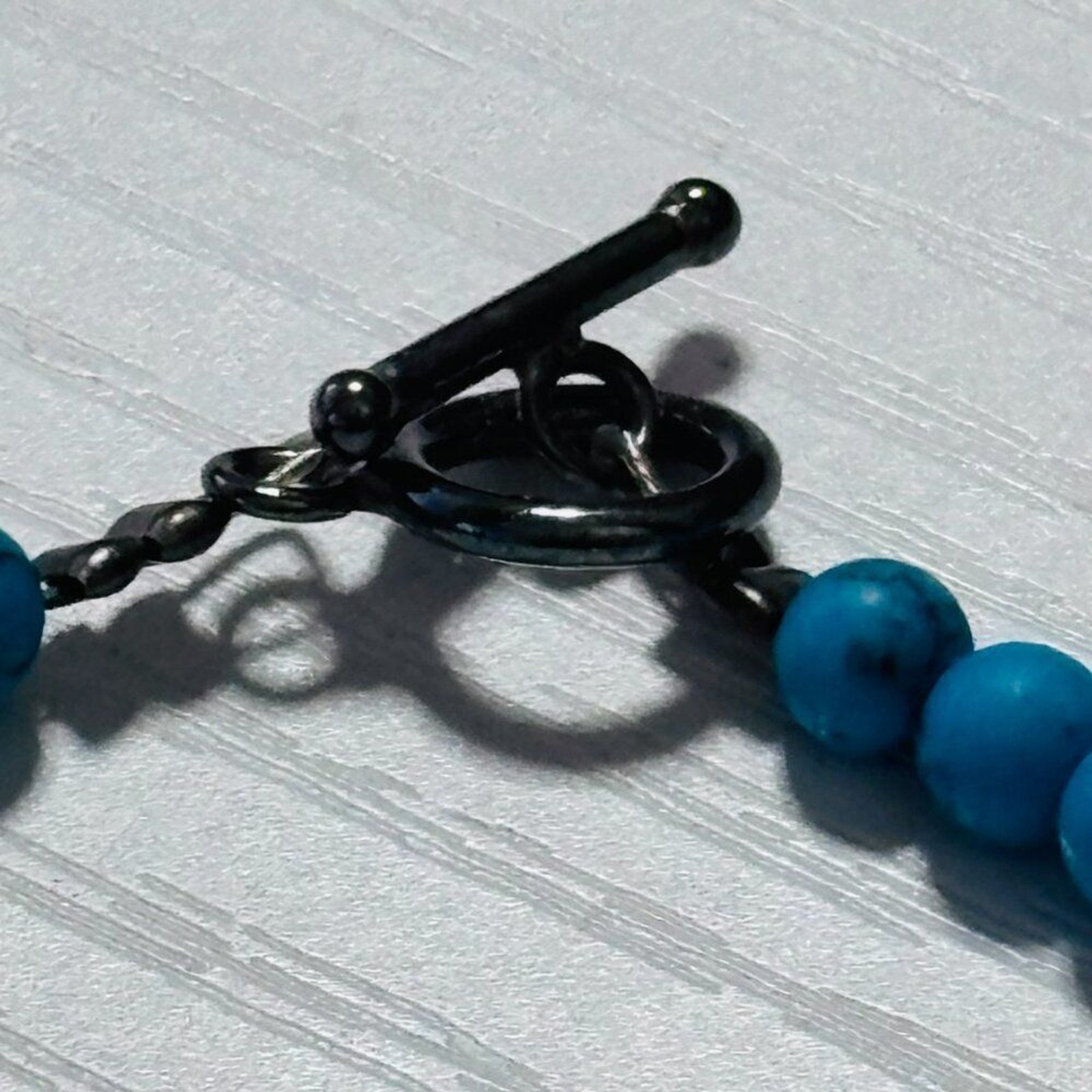 Turquoise Bead Choker Necklace Minimalist 16” Toggle Clasp