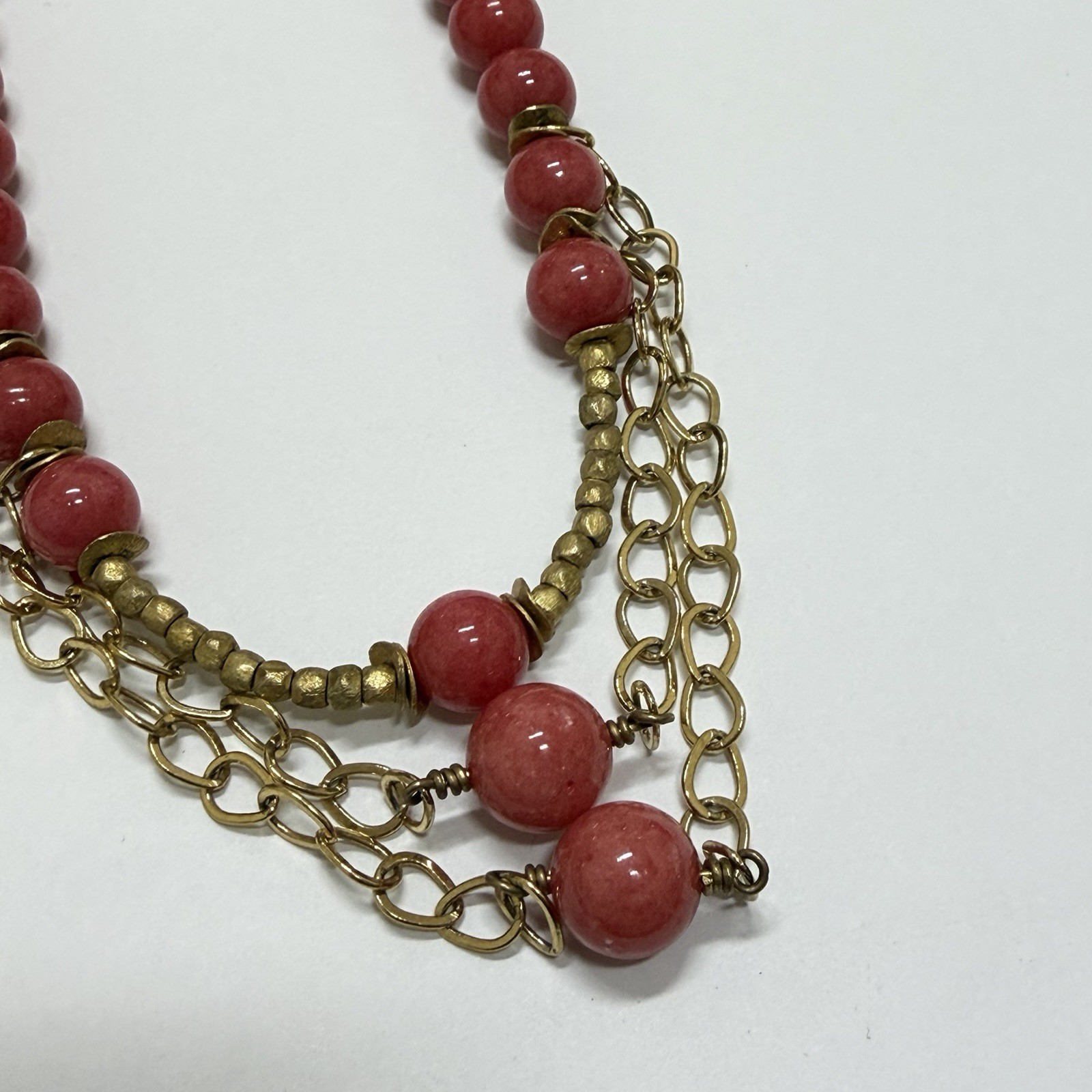 Minu Jewels Necklace With Pink Quartz Beads & Layered Gold Plated Chains.
