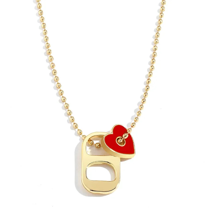 Love Heart Enamel Pendant Necklace for Women Gold Beaded Chain Jewelry