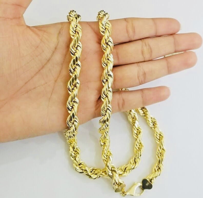 Real Men 10K Yellow Gold Rope Chain Necklace 8mm 24″ Diamond Cut Top Quality