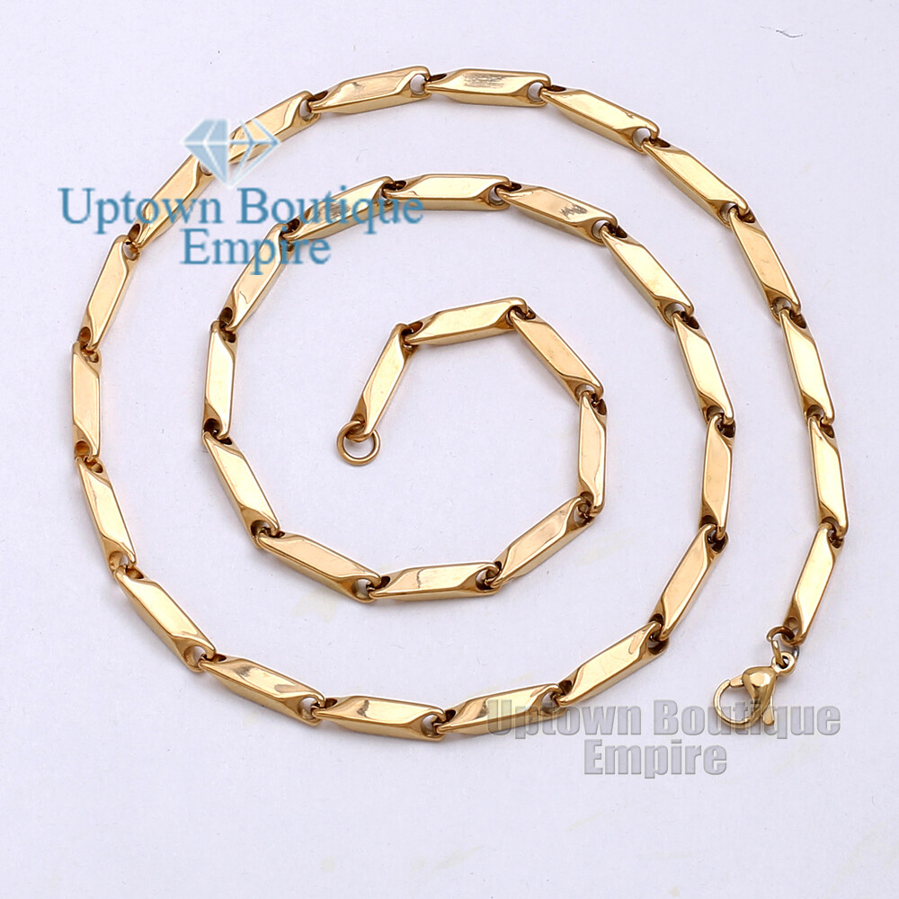 18-36″ Gold Men’s Stainless Steel 4mm Arrow Bullet Stick Necklace Chain Link