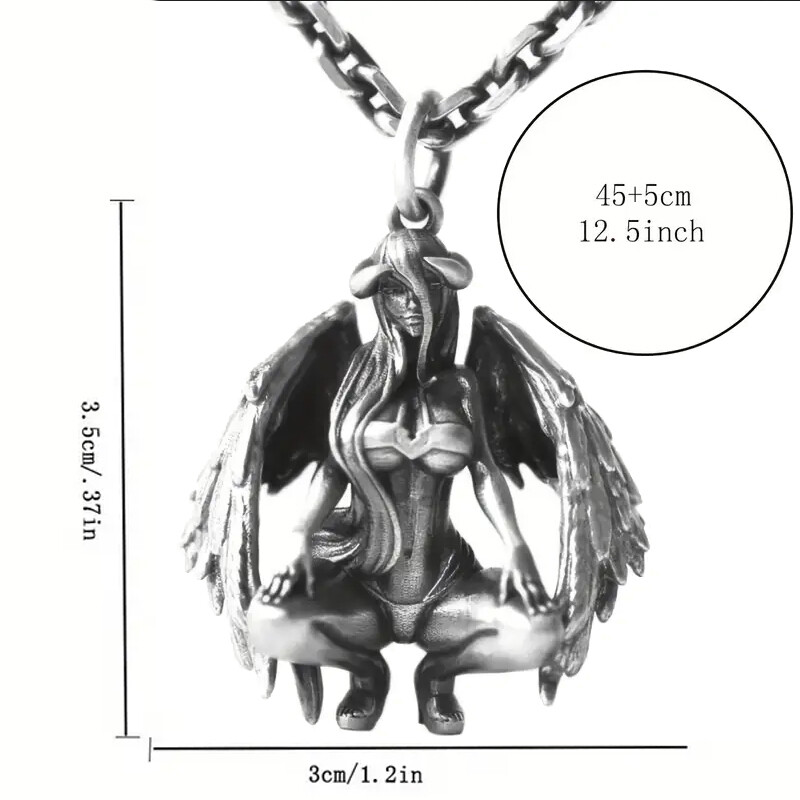 Devil Angel Jewelry Vintage Silver Color Sexy Woman Gothic Pendant Necklace
