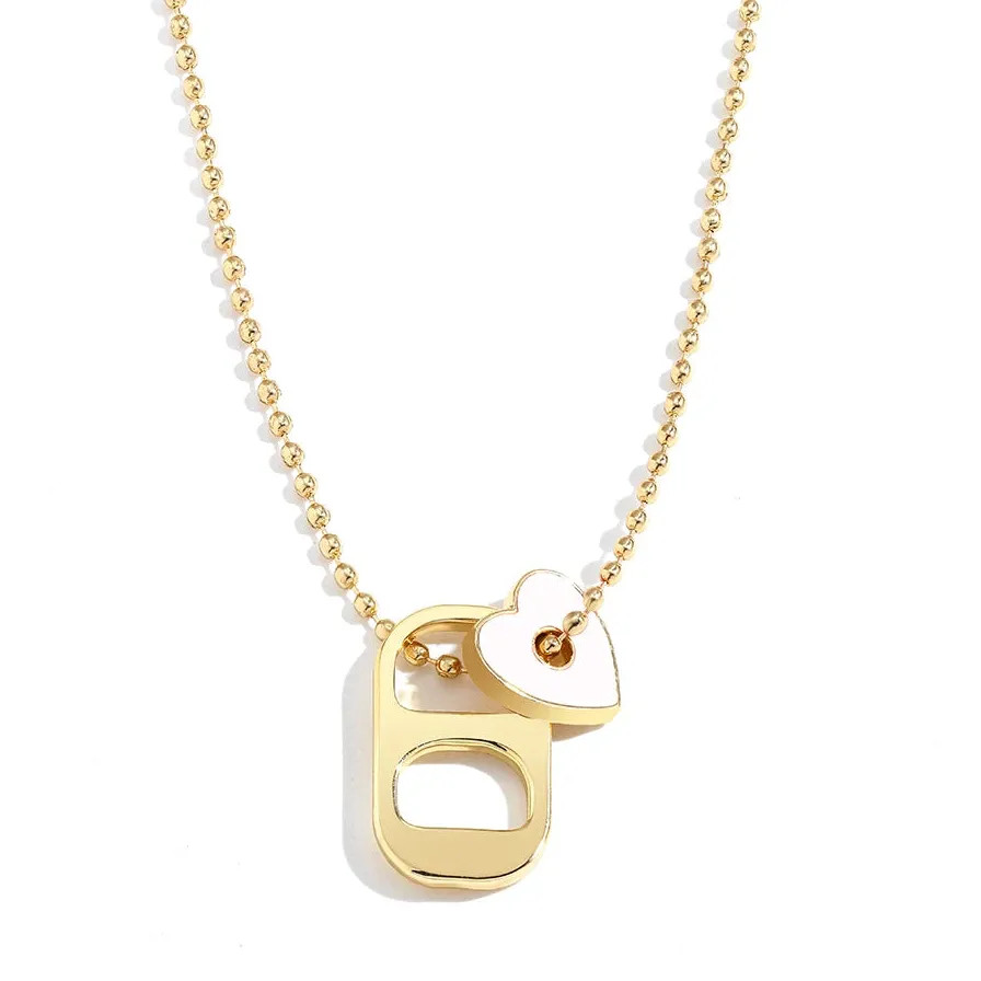Love Heart Enamel Pendant Necklace for Women Gold Beaded Chain Jewelry