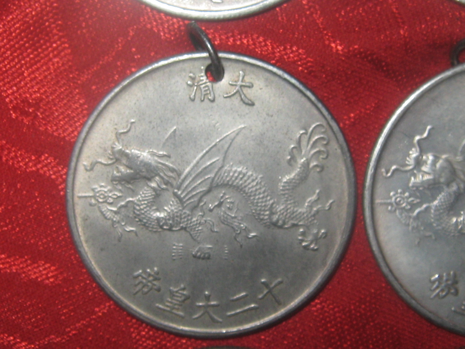 WHOLESALE LOT OF 8 OLD CHINESE DRAGON COIN CHARMS PENDANTS NECKLACES 4 COINS