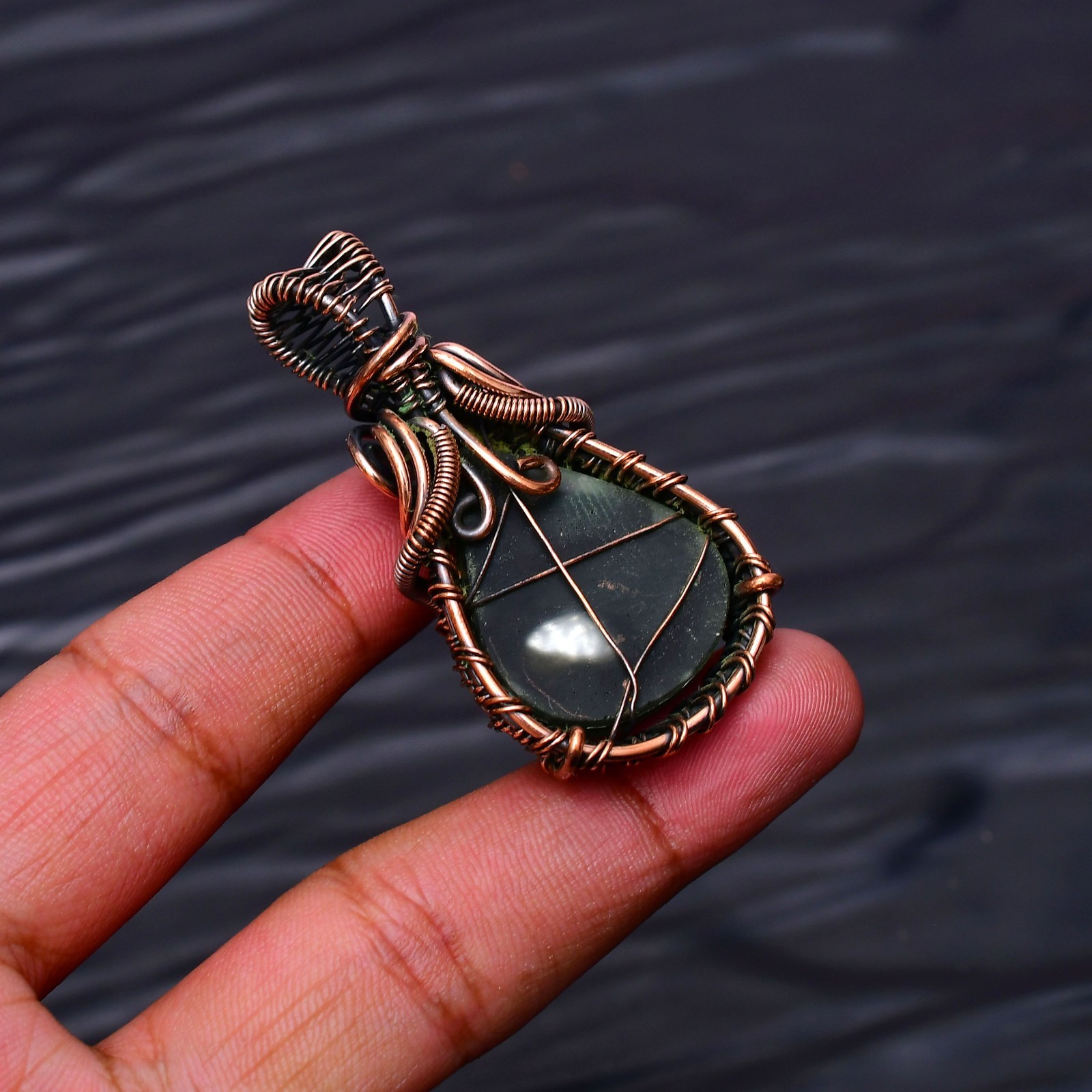 Dichroic Glass Gemstone Copper Wire Wrapped Handmade Jewelry Pendant 2.04″