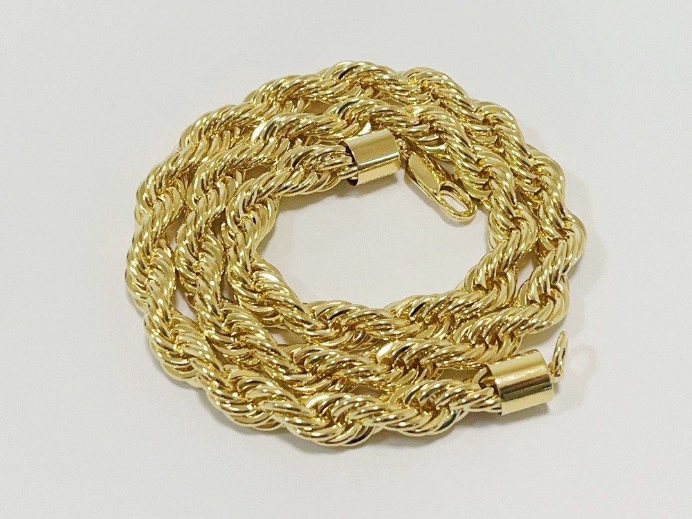 10K Yellow Gold 10mm Laser Diamond Cut Rope Chain Necklace Men Women 22″