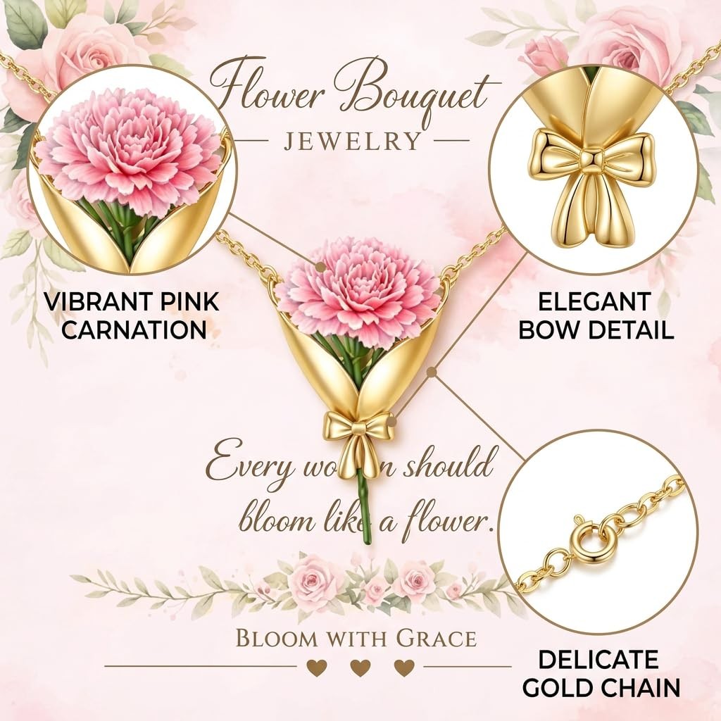 Flower Bouquet Necklace, Wearable Mini Vase for Dried or Real Blooms, Elegant…