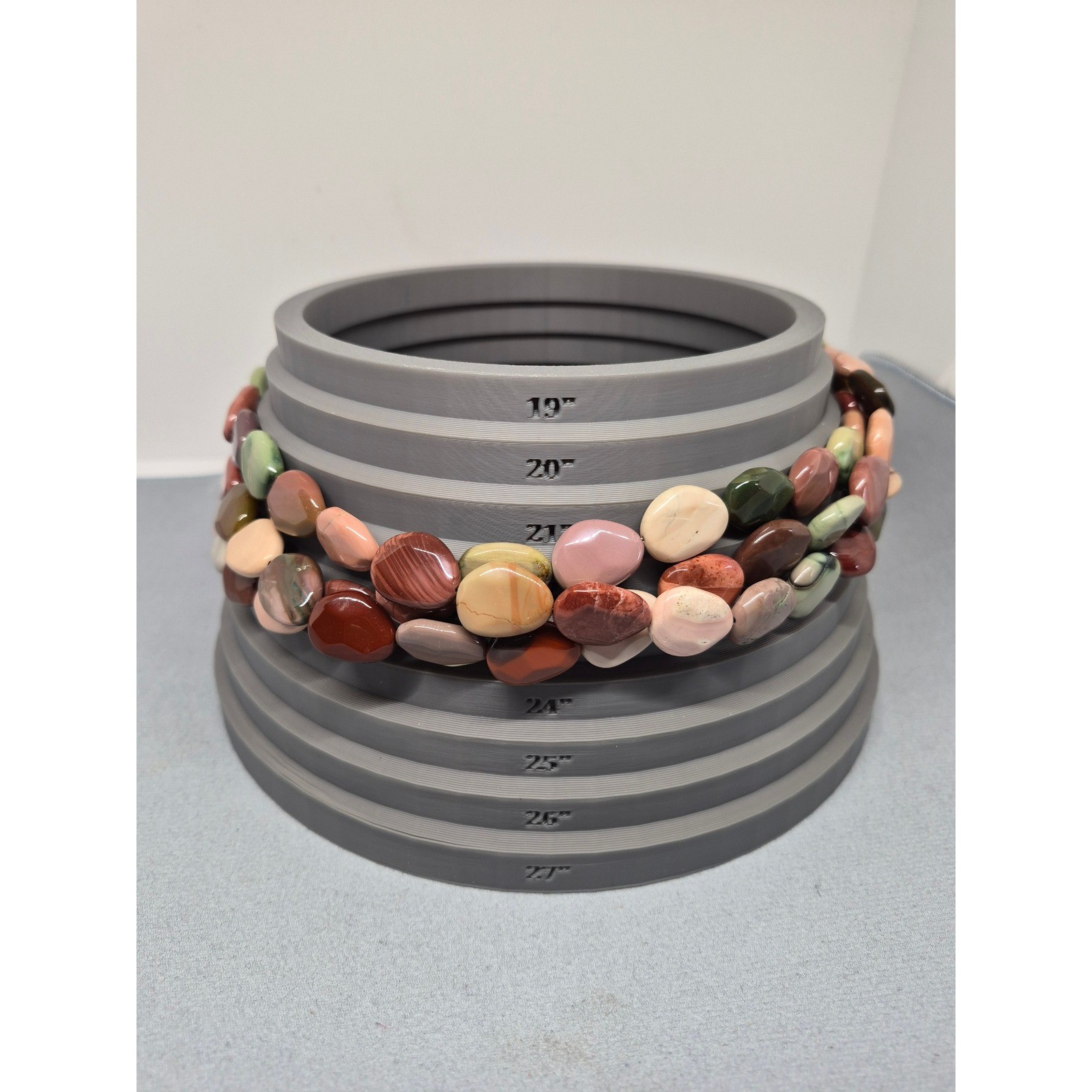 DB China 925 Jasper Necklace Multicolored Stone Triple Strand Statement