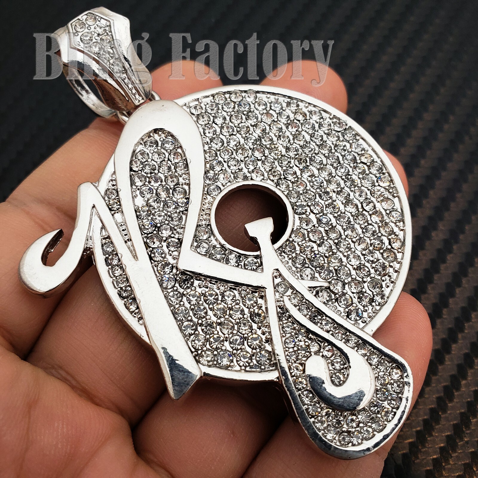 Hip Hop Iced White Gold plated Lab Diamond Large ROCAFELLA Bling Charm Pendant