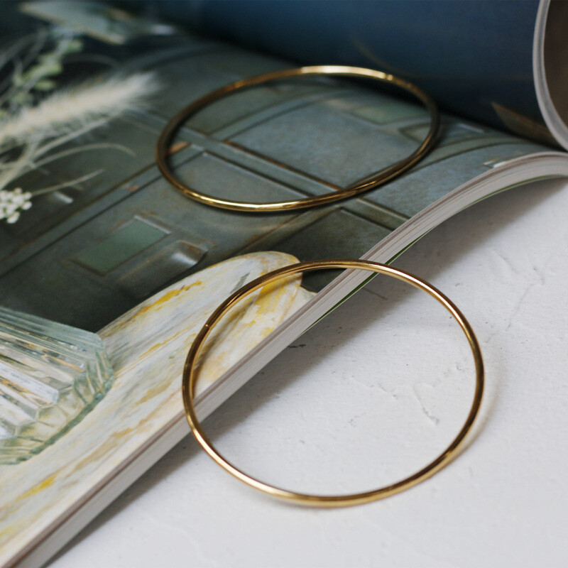 Woman 18K Gold Plated Stainless Steel 2/2.4mm Thin Solid Bracelet Bangle Cuff