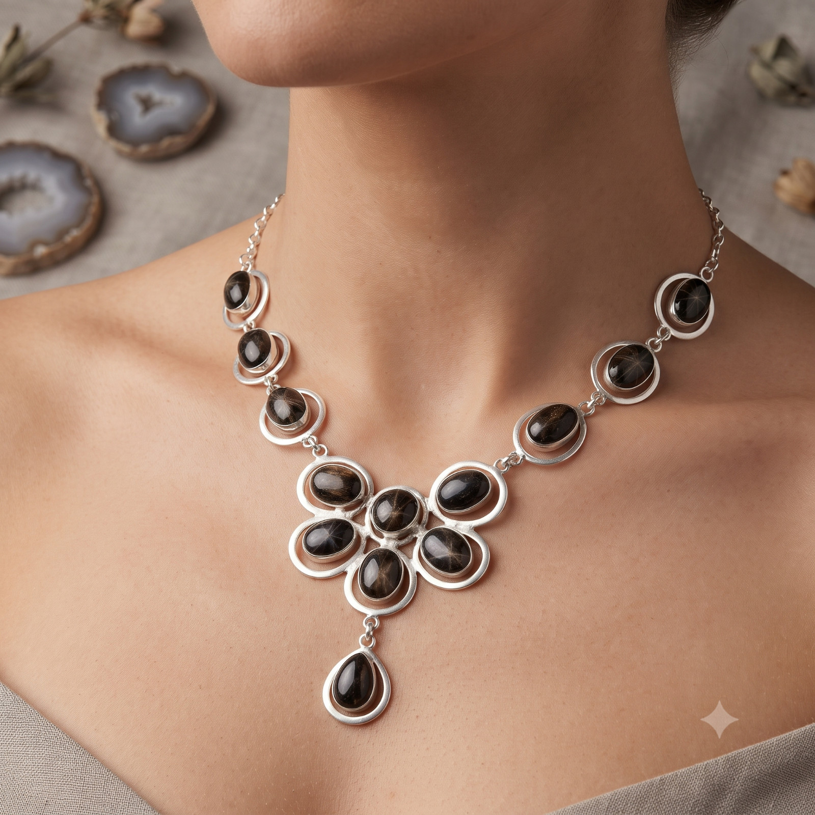 925 Sterling Silver Plated Natural copper black turquoise Wedding Chain Necklace