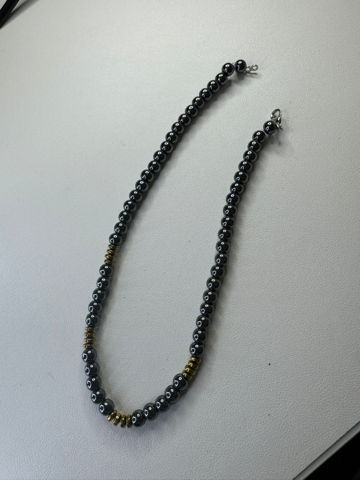 Shiny Beaded Black and silver Coloured Necklace | with lobster claw clasp hook