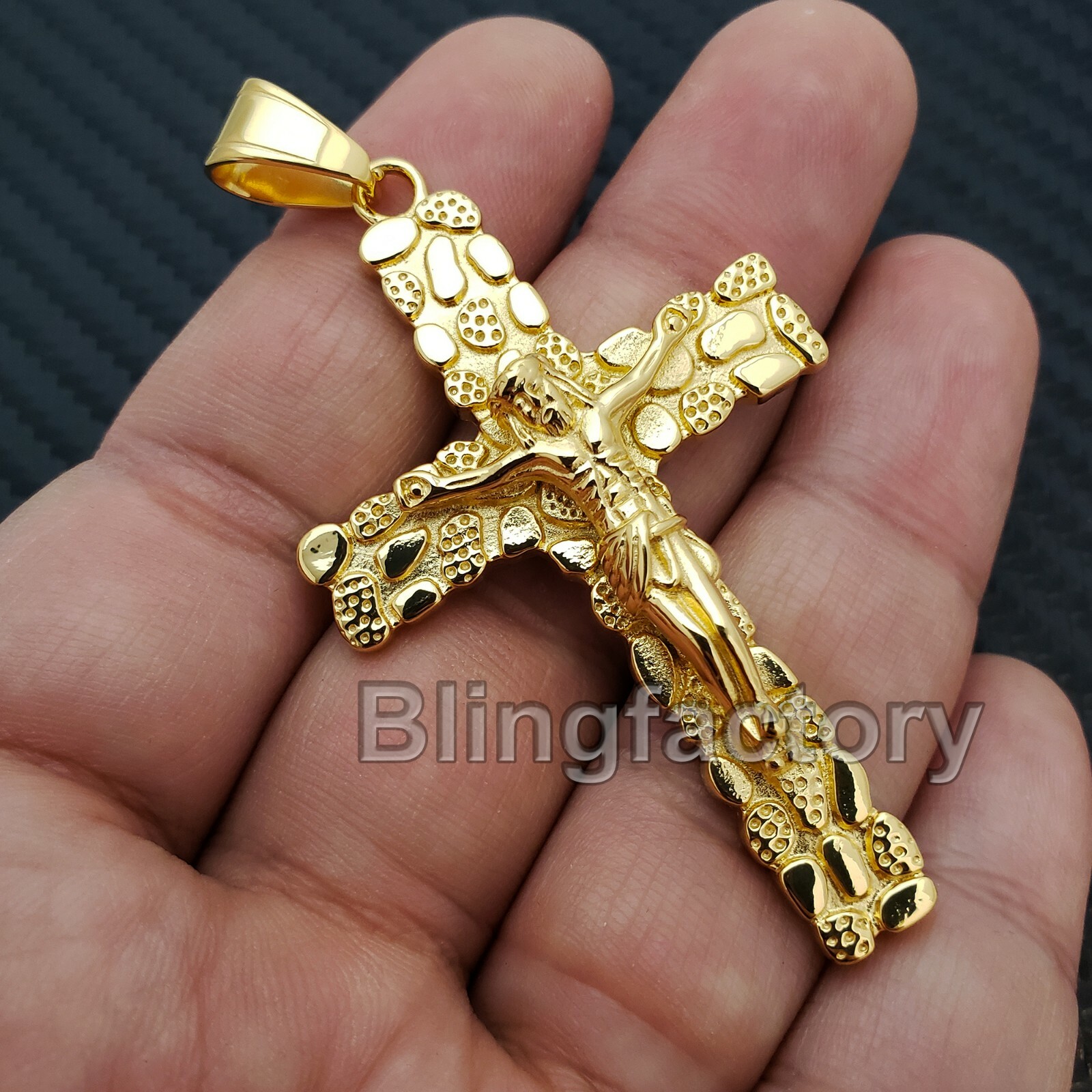 Hip Hop Stainless steel Golden Nugget Christian Jesus Cross Charm Pendant