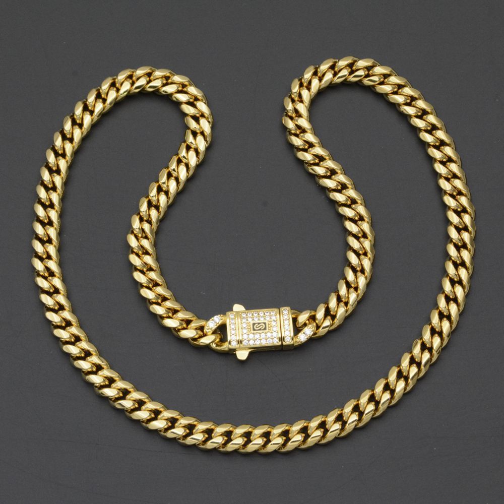 6-14MM Stainless Steel Gold Plated Miami Hip Hop Cuban Chain Or Bracelet F