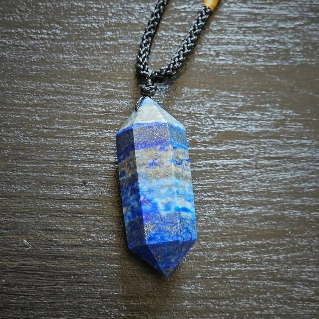 Genuine Lapis Lazuli Blue Crystal Point Pendant Necklace, Adjustable Women Men
