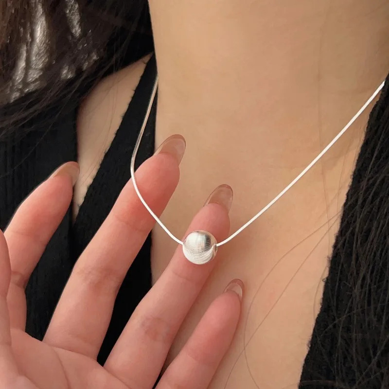 Silver Necklace Bead Pendant Simple for Women Wedding Engagement